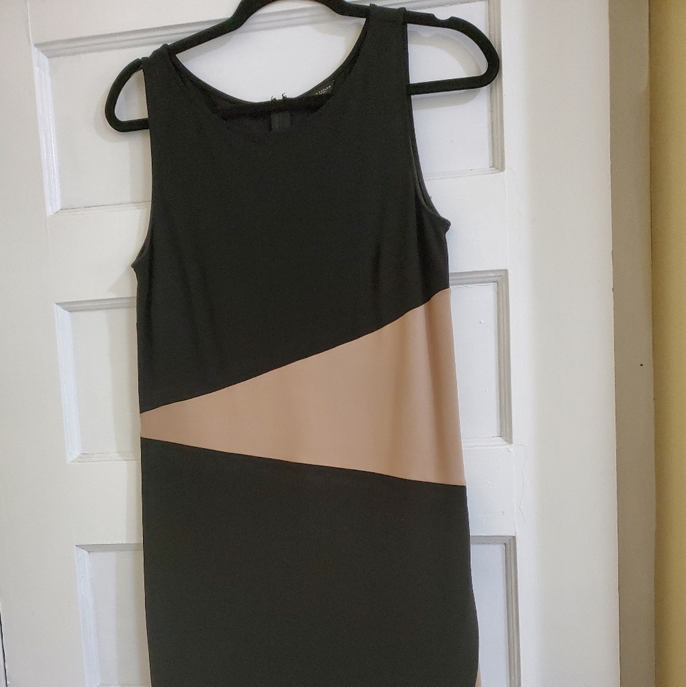 Asymmetric black and tan dress